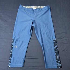 Under‎ Armour HeatGear Leggings Women XL Blue Good Compression Cropped